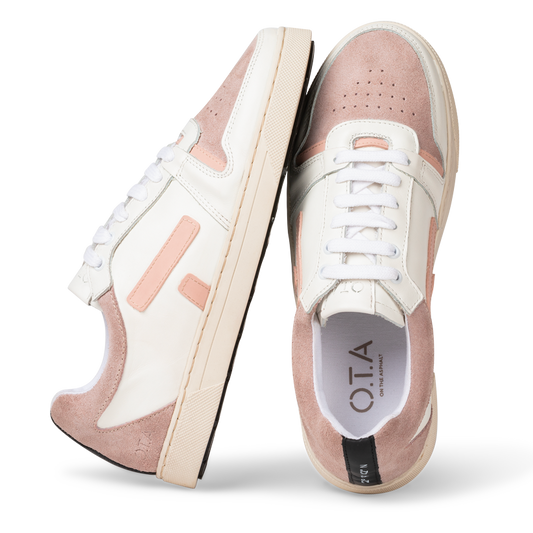 Baskets basses en cuir certifié | blanc et beige "san21 sansaho white nappa nude"