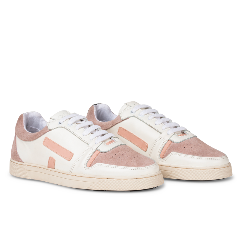 Baskets basses en cuir certifié | blanc et beige "san21 sansaho white nappa nude"