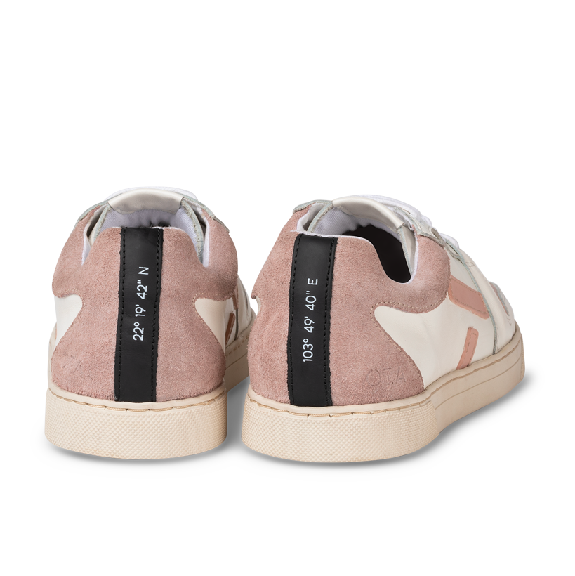 Baskets basses en cuir certifié | blanc et beige "san21 sansaho white nappa nude"