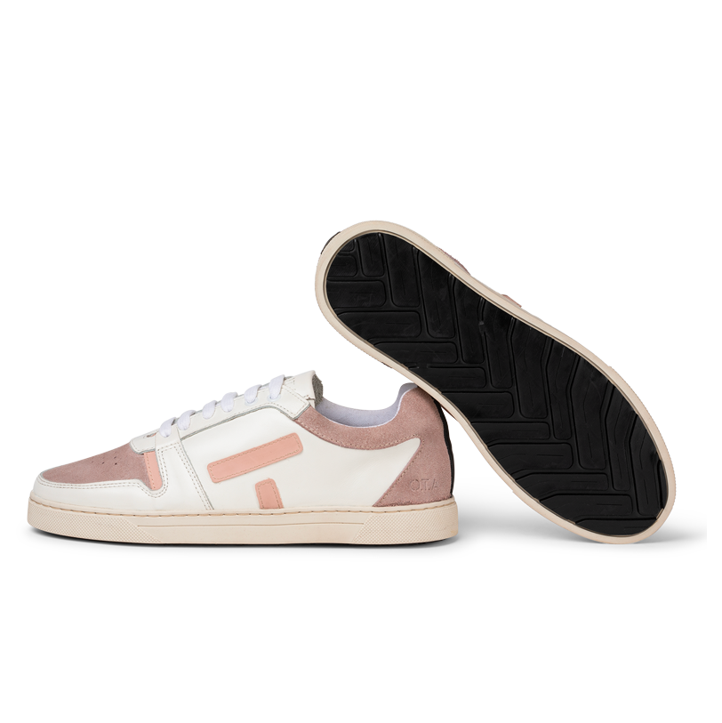Baskets basses en cuir certifié | blanc et beige "san21 sansaho white nappa nude"