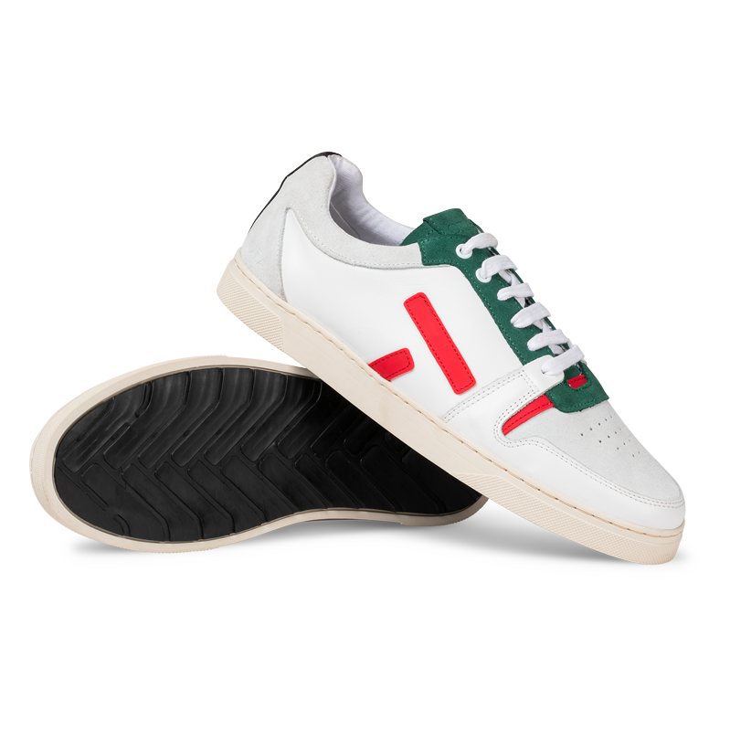 Baskets basses en cuir certifié | multicolore "san31 sansaho white nappa green red"