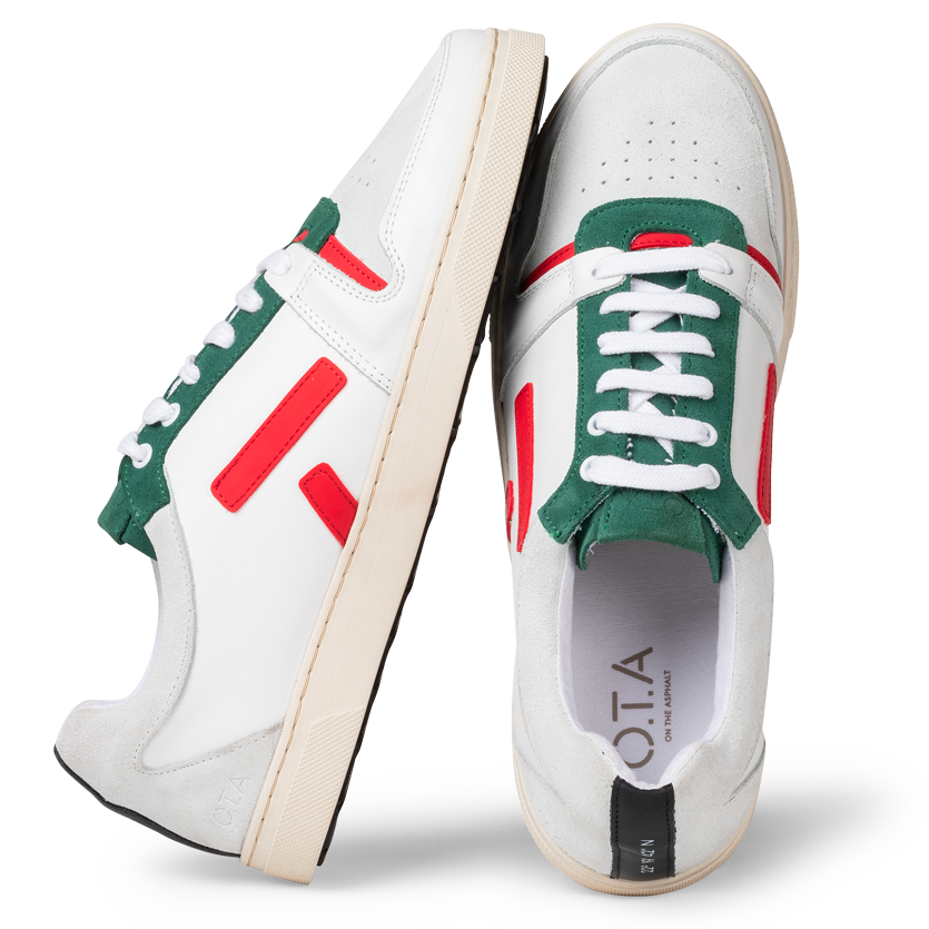 Baskets basses en cuir certifié | multicolore "san31 sansaho white nappa green red"