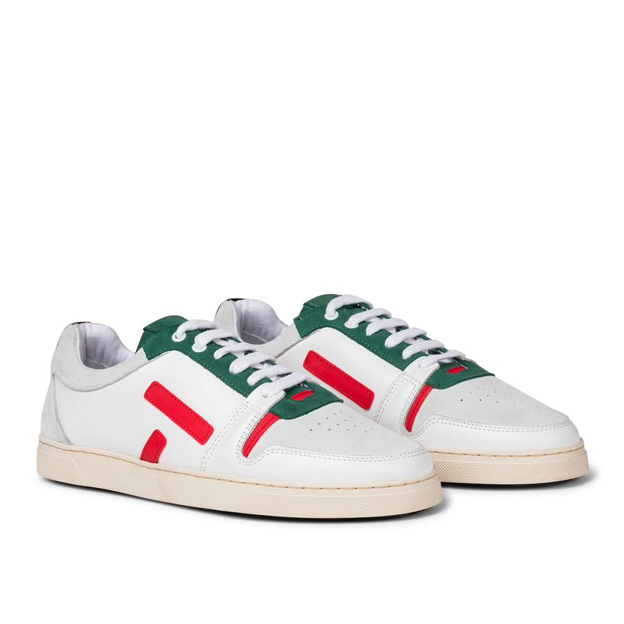 Baskets basses en cuir certifié | multicolore "san31 sansaho white nappa green red"