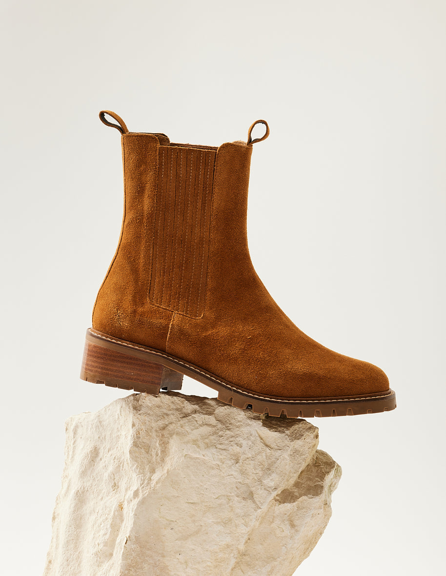 Bottines en cuir certifié | suède ambre "dorianne"