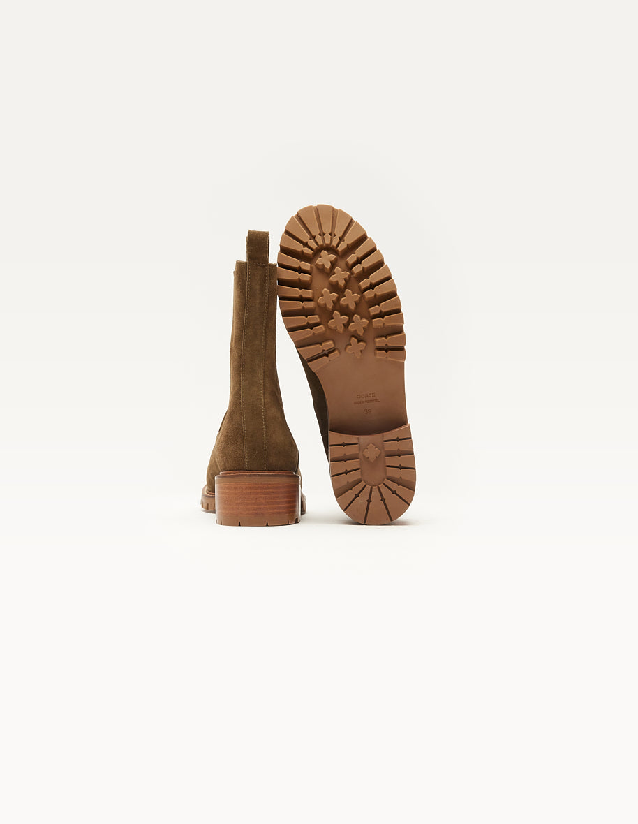 Bottines en cuir certifié | suède kaki "dorianne"