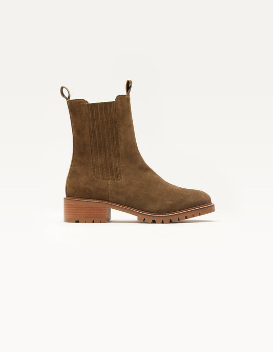 Bottines en cuir certifié | suède kaki "dorianne"