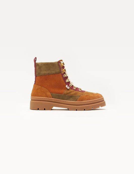 Bottines en cuir certifié | rouge "joelle - suède et velours cognac bordeaux"