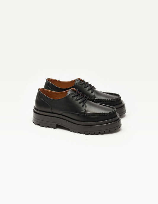 Derbies compensées en cuir certifié | noir "madeline"