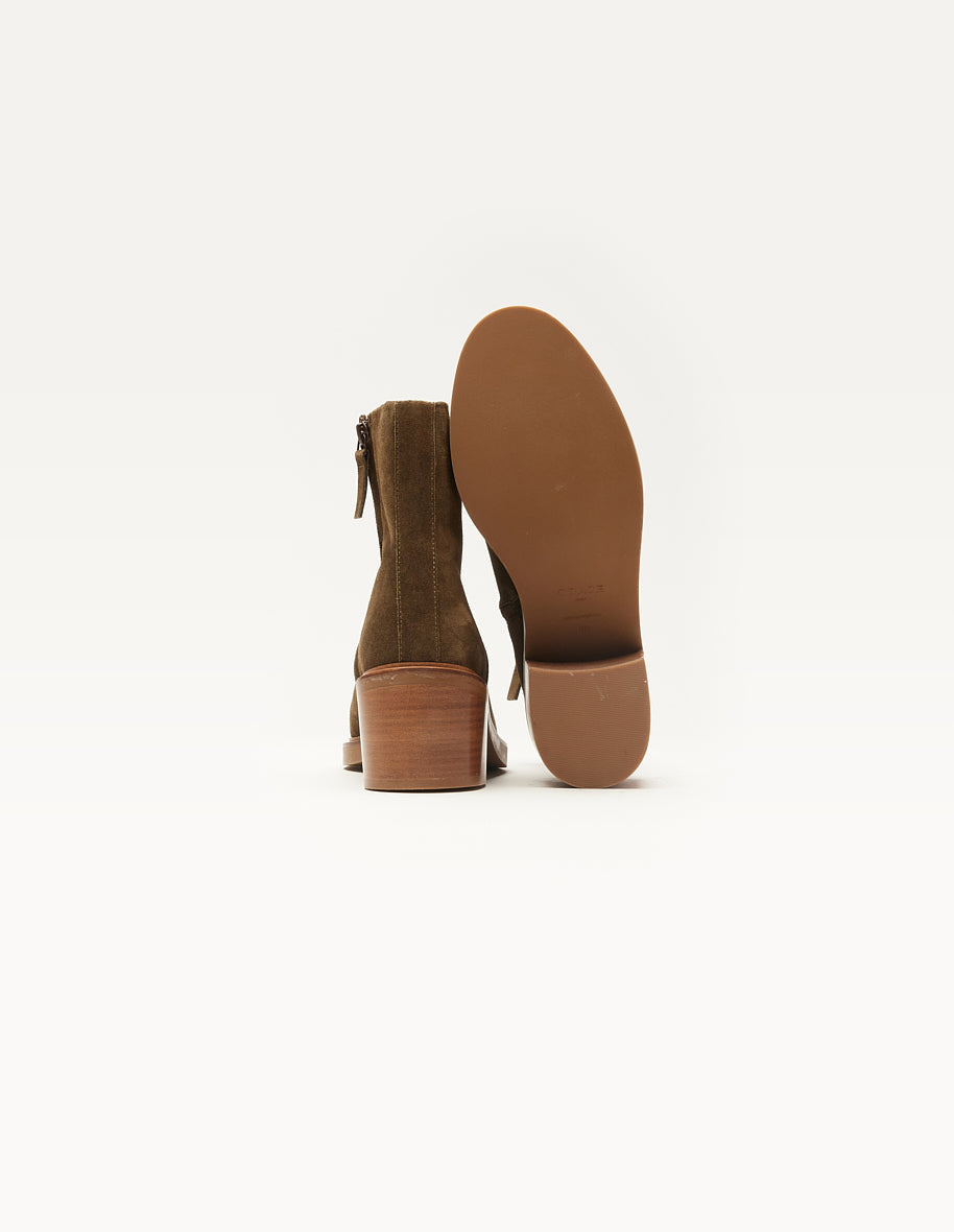 Bottines en cuir certifié | suède kaki "véronique"