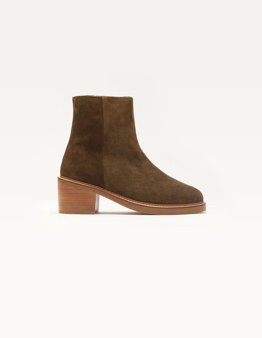 Bottines en cuir certifié | suède kaki "véronique"
