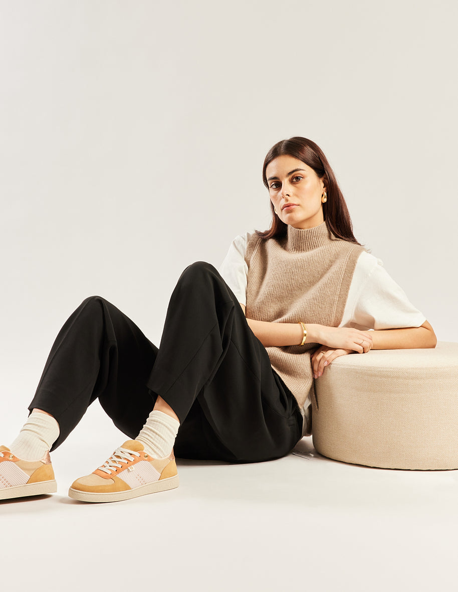 Baskets en cuir certifié | marie - beige creme pêche