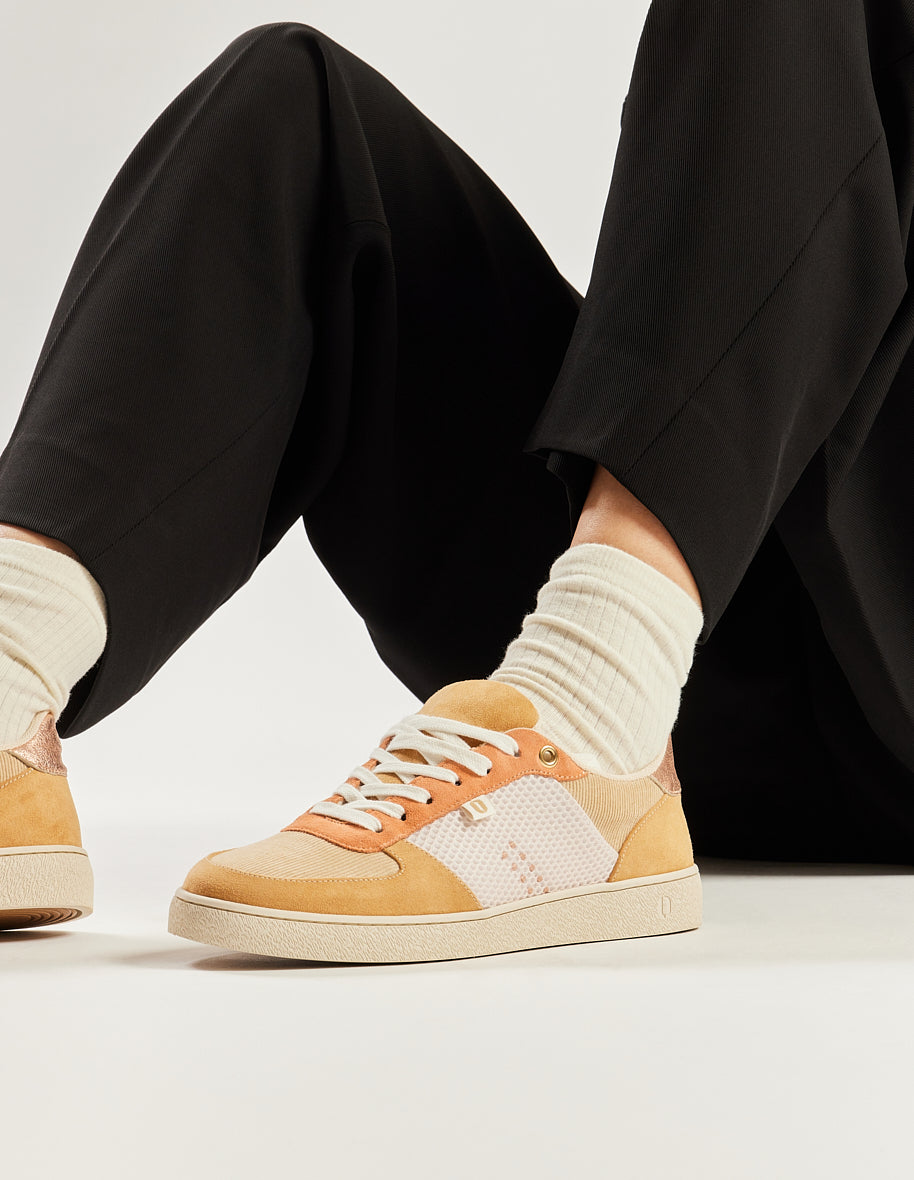 Baskets en cuir certifié | marie - beige creme pêche