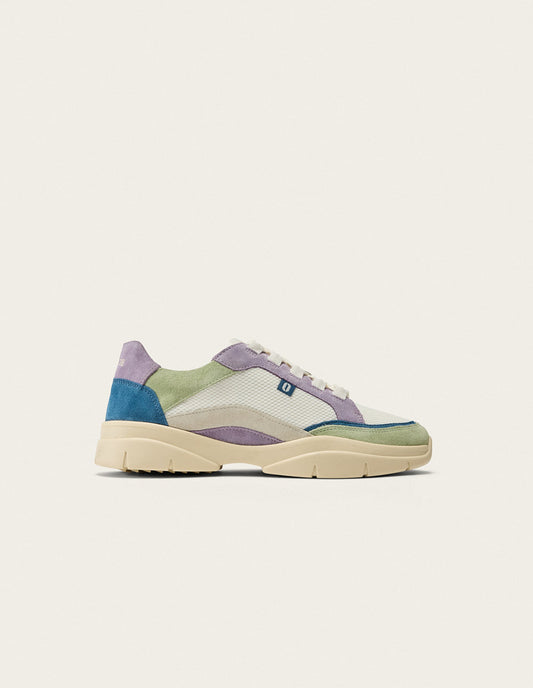 Baskets en cuir certifié | multicolore "baskets basses laura - vert beige lilas"