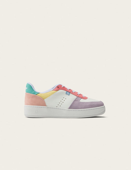 Baskets en cuir recyclé | blanc "baskets basses maxence f - lilas blanc rose"