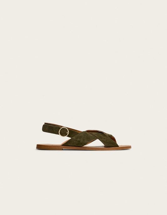 Sandales en cuir certifié | marron "paloma suède kaki"