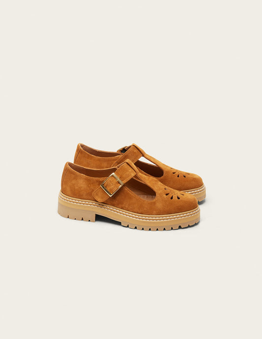 Derbies en cuir certifié | camel "derbies romane ajourée - suède ambre"