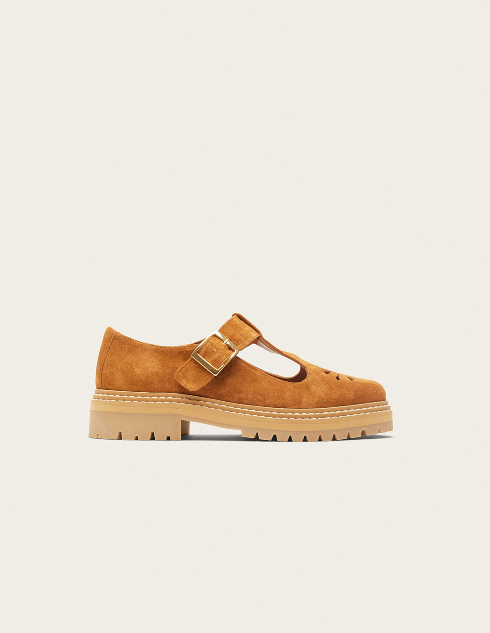 Derbies en cuir certifié | camel "derbies romane ajourée - suède ambre"
