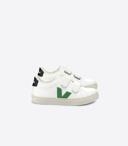 Baskets bébé molletonnées en cuir sans chrome | vert "esplar fured chromefree leather white emeraude"