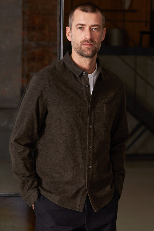 Chemise flanelle en coton bio | marron "simon eco brown flannel"