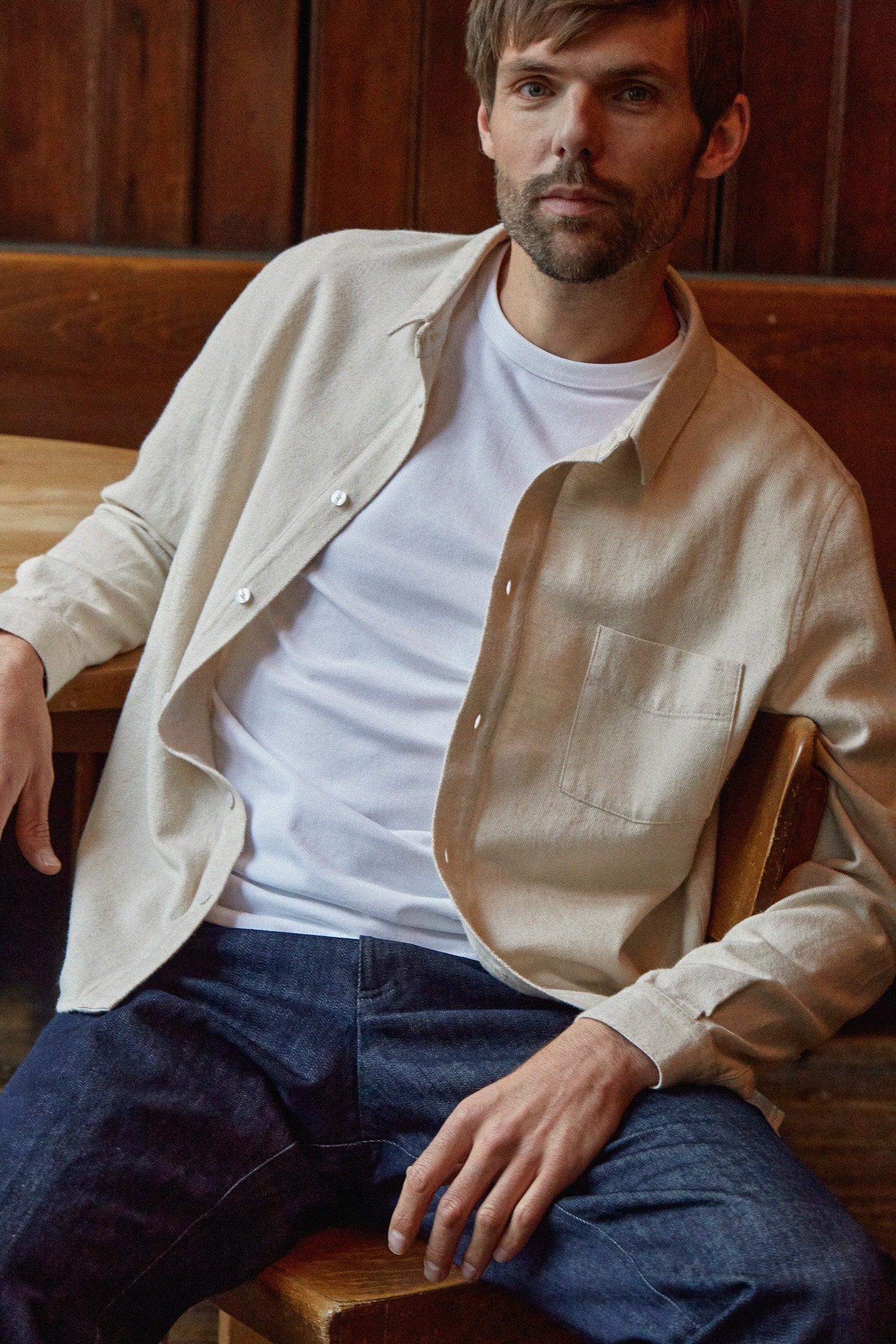 Chemise flanelle en coton bio | écru "simon eco light sand flannel"