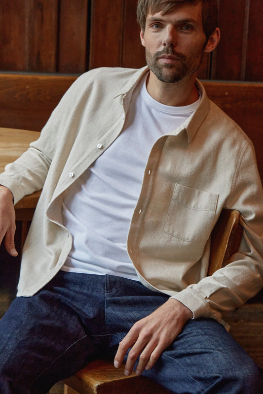 Chemise flanelle en coton bio | écru "simon eco light sand flannel"