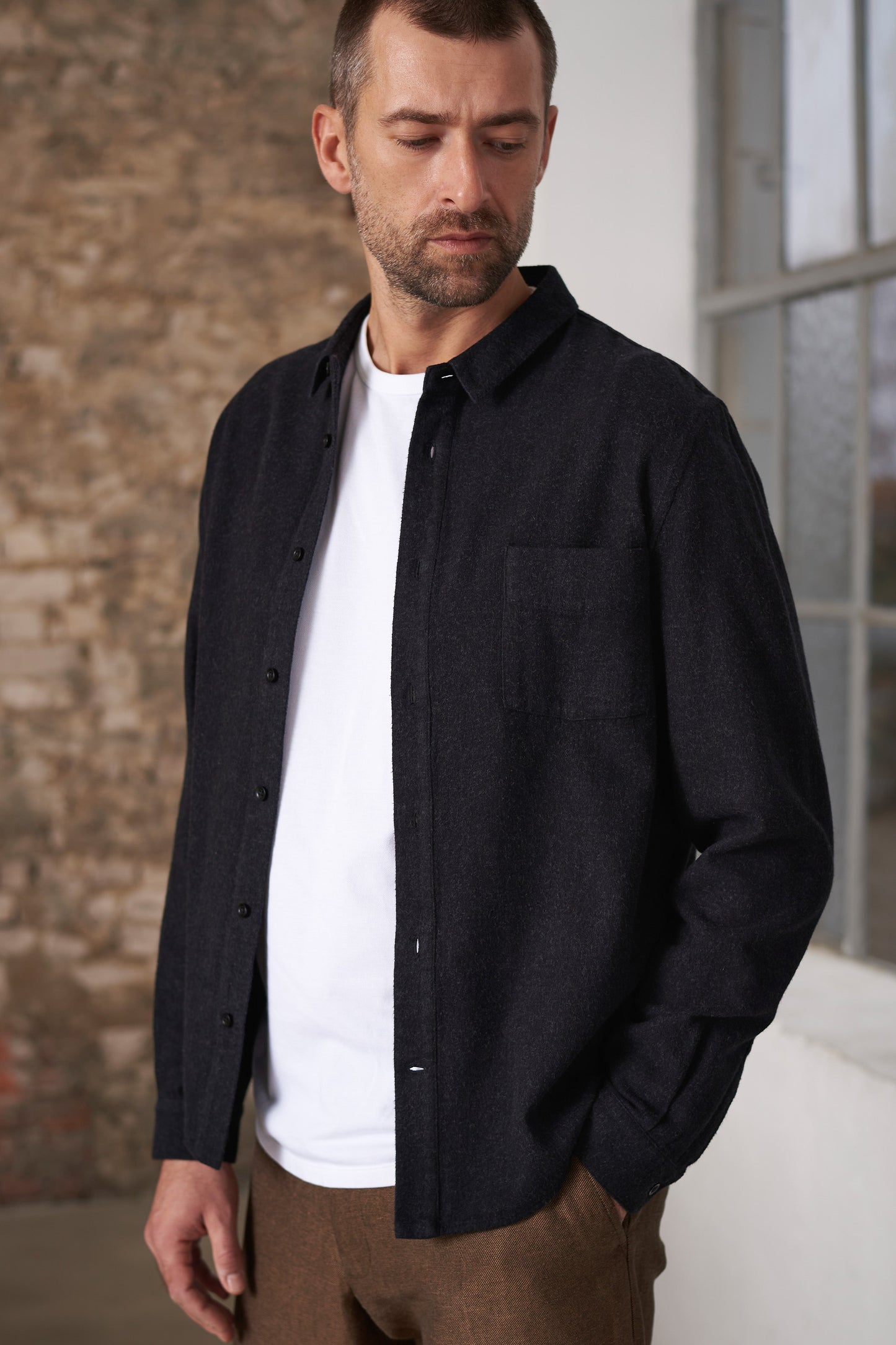 Chemise flanelle en coton biologique | noir "simon eco melange black flannel"