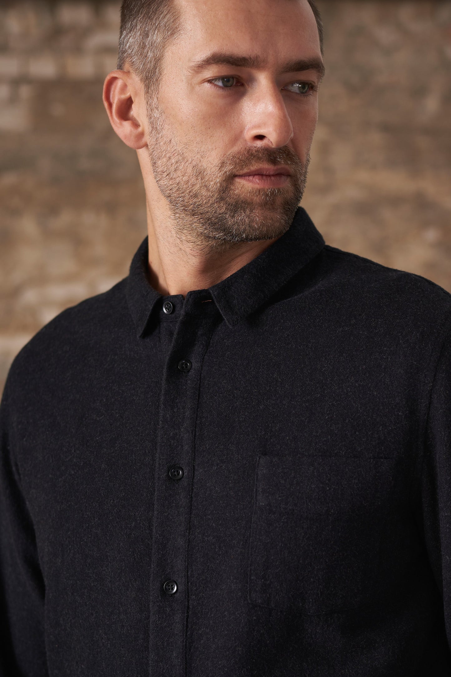 Chemise flanelle en coton biologique | noir "simon eco melange black flannel"
