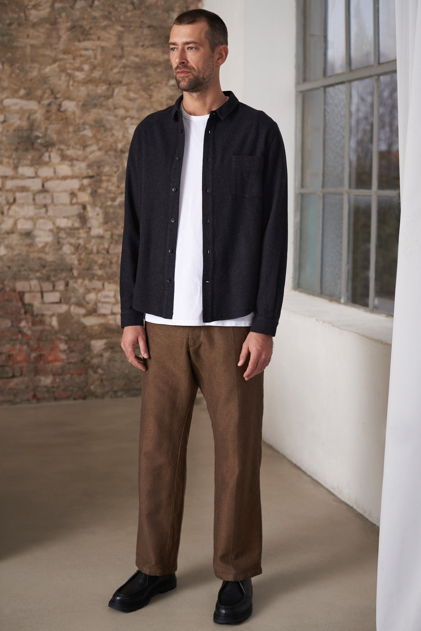 Chemise flanelle en coton biologique | noir "simon eco melange black flannel"