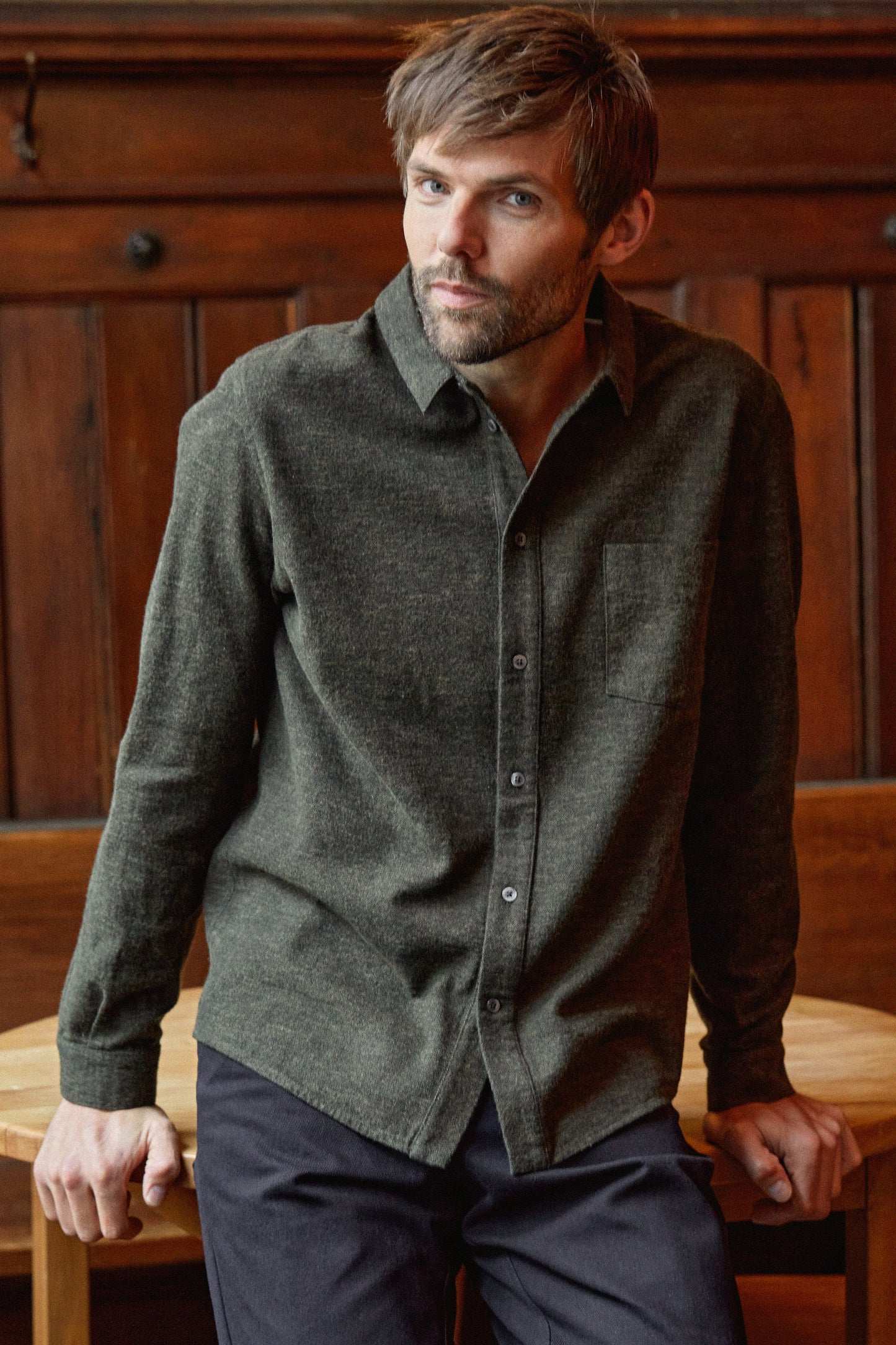 Chemise flanelle en coton bio | vert "simon eco olive flannel"