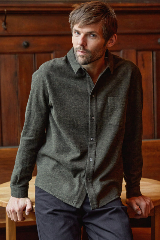 Chemise flanelle en coton bio | vert "simon eco olive flannel"