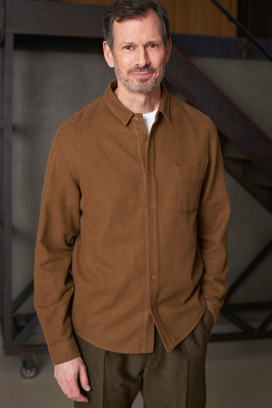 Chemise flanelle en coton biologique | marron "simon eco tobacco flannel"