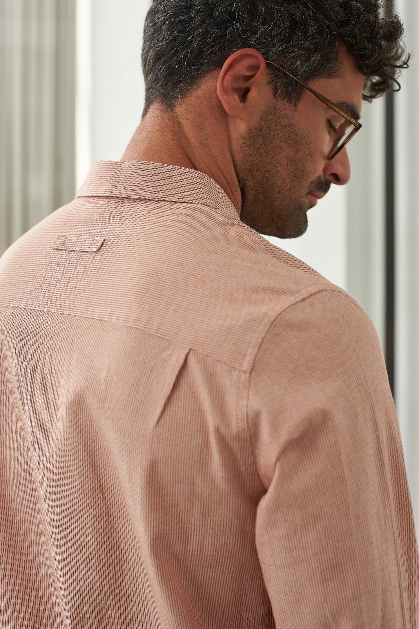 Chemise en coton bio | Rayé blanc et pêche "simon eco oxford striped peach"