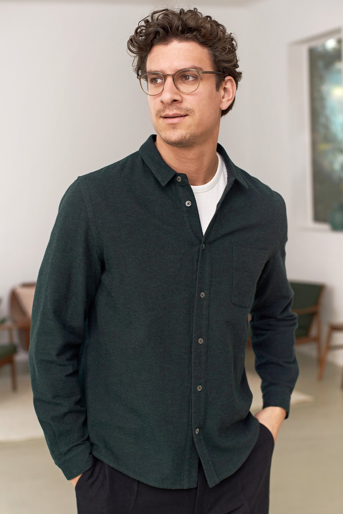 Chemise droite flannelle en coton bio | vert "simon shirt - eco scot green flannel"