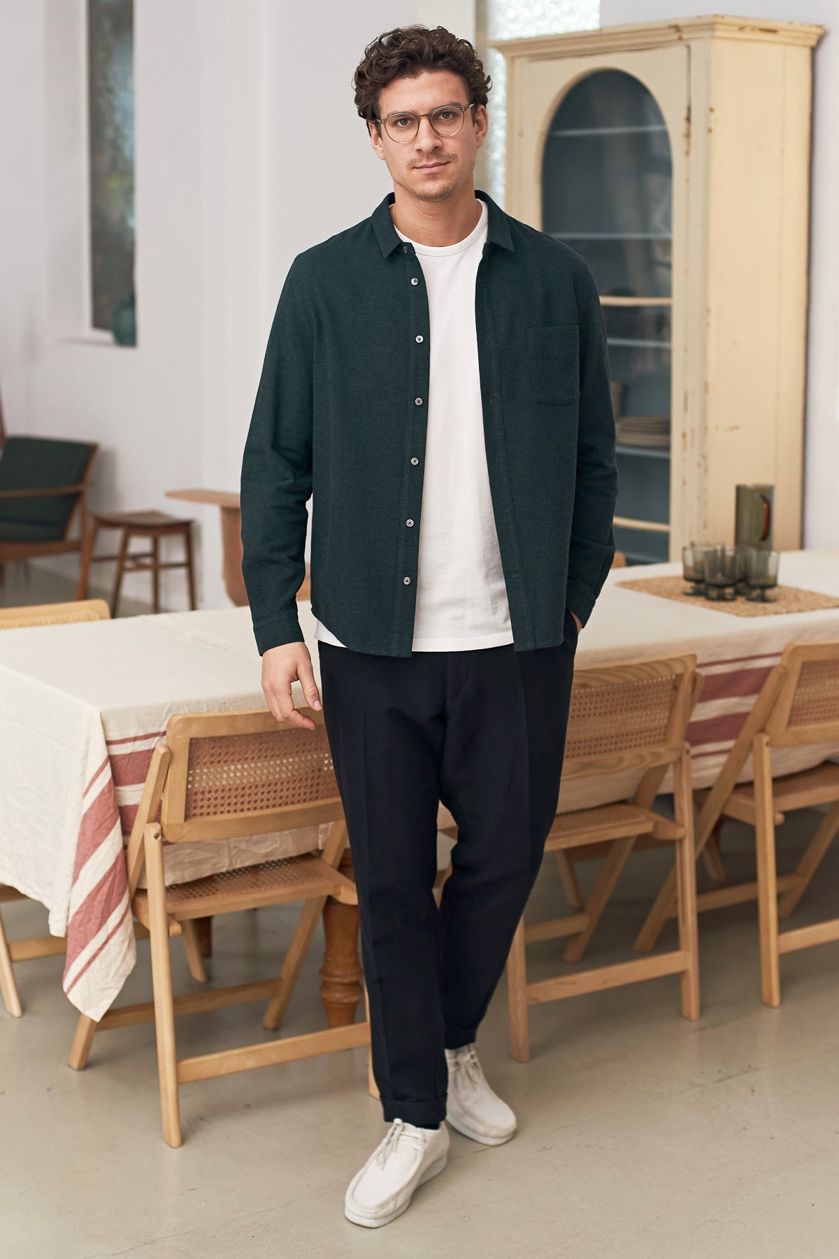 Chemise droite flannelle en coton bio | vert "simon shirt - eco scot green flannel"