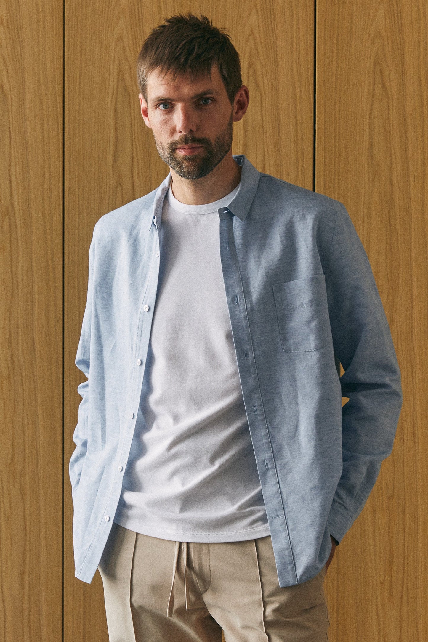 Chemise en coton bio et lin | bleu "simon riviera blue linen"