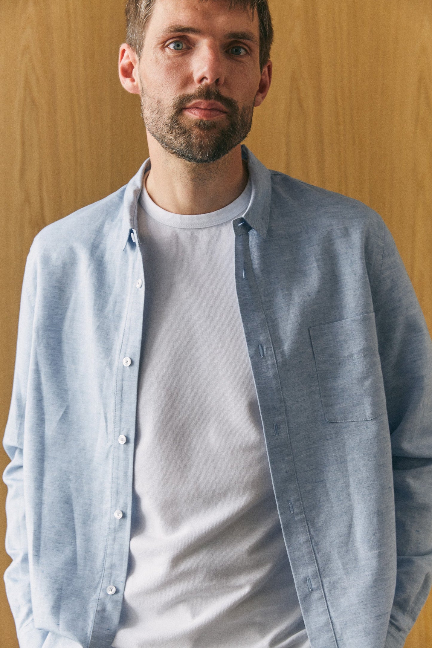 Chemise en coton bio et lin | bleu "simon riviera blue linen"