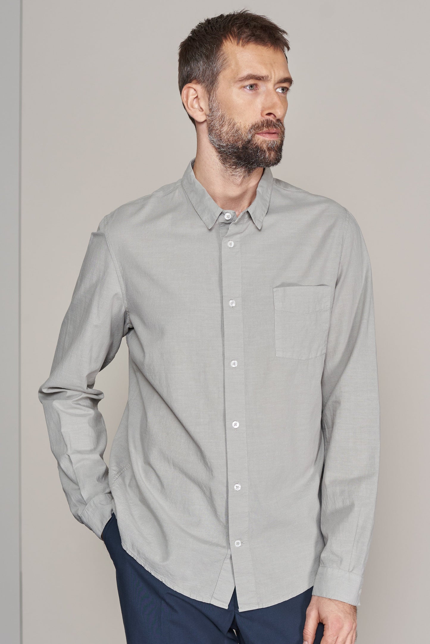 Chemise droite en coton bio, tencel et lin | gris "simon shirt - tencel linen reed"