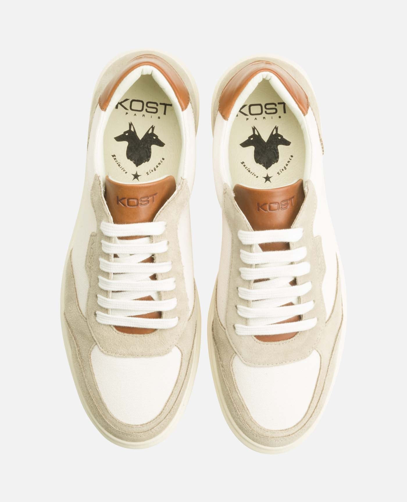 Baskets en cuir européen certifié | beige "snooze t gris ecru"