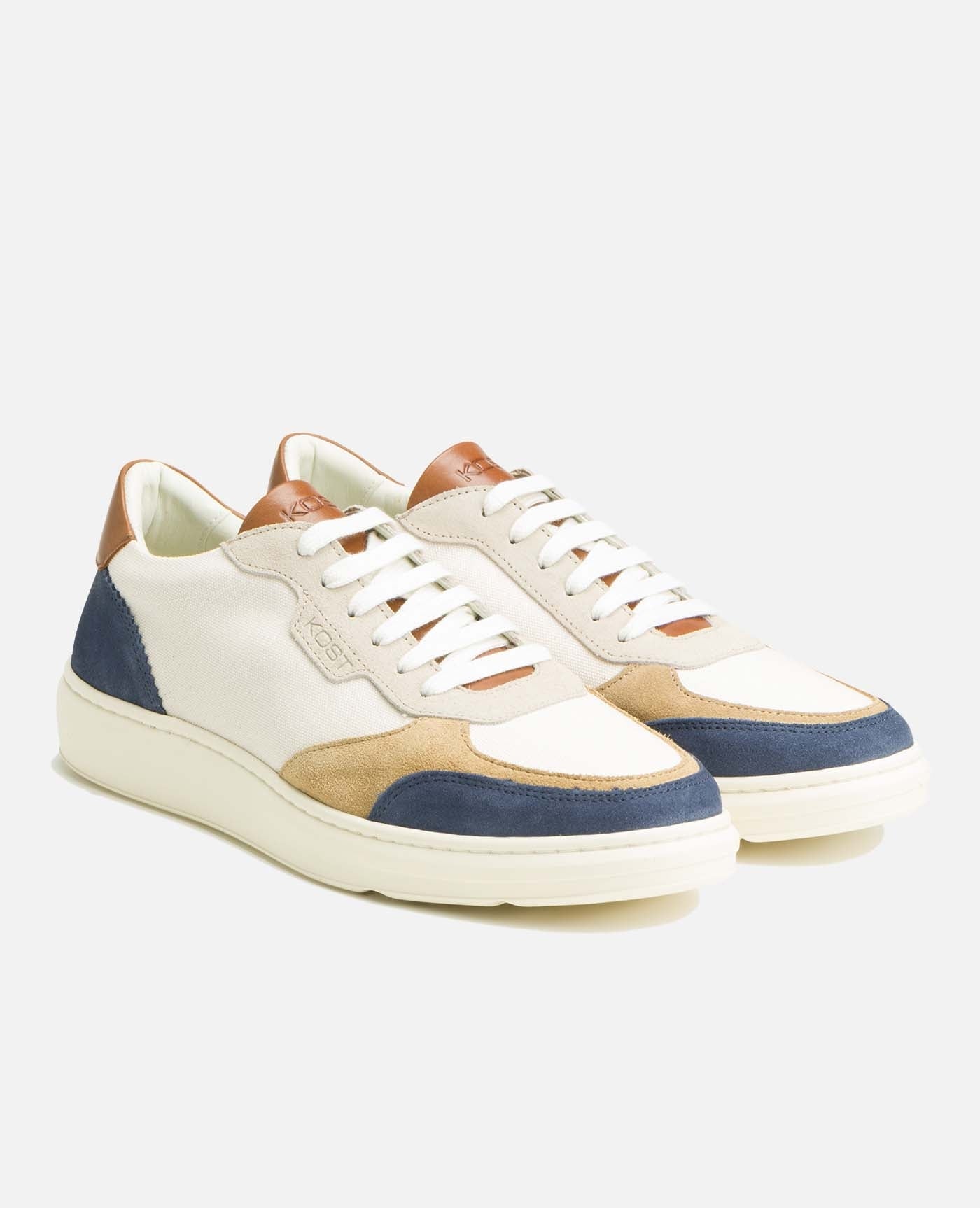 Baskets en cuir européen certifié | multicolore "snooze bleu beige camel"