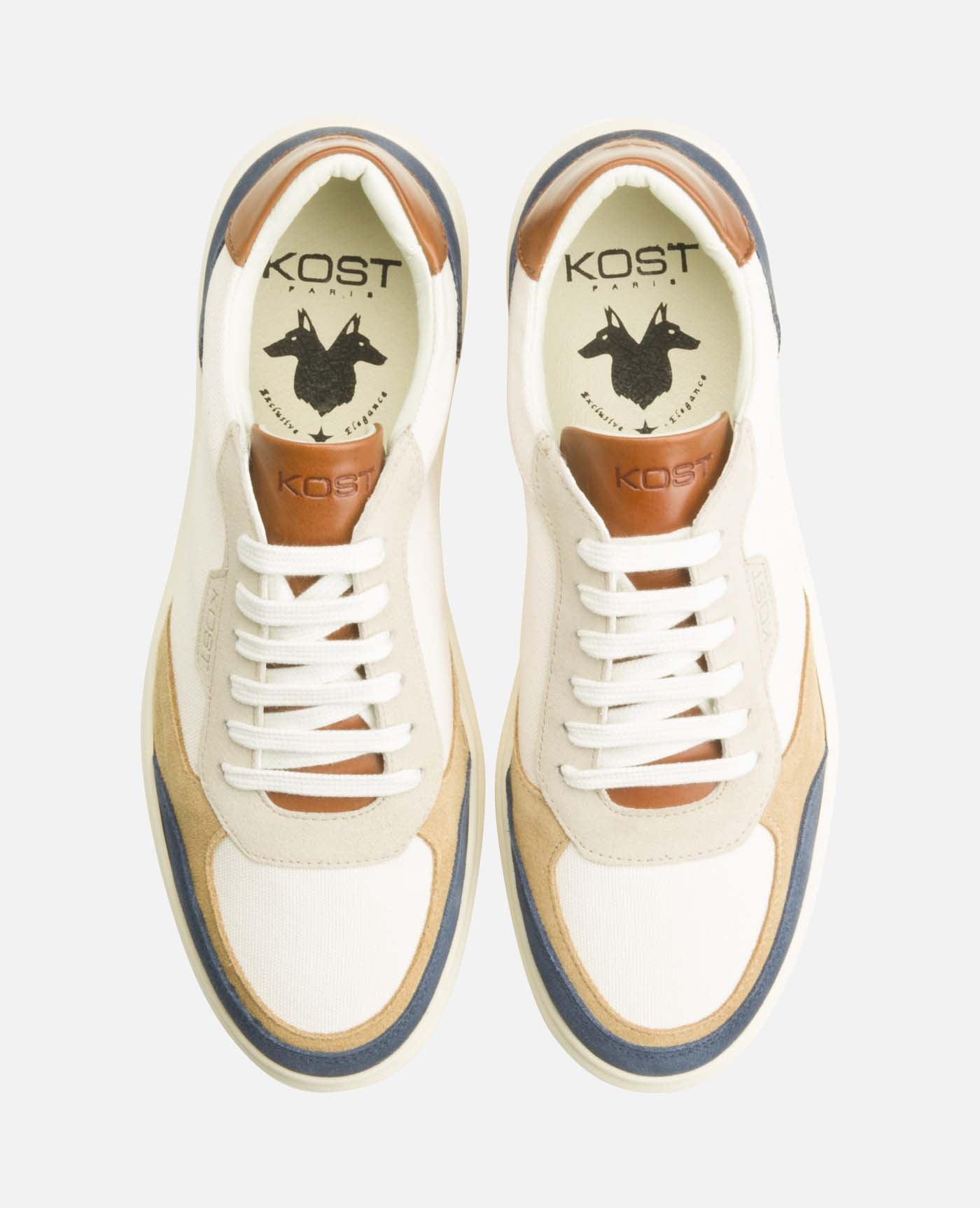 Baskets en cuir européen certifié | multicolore "snooze bleu beige camel"