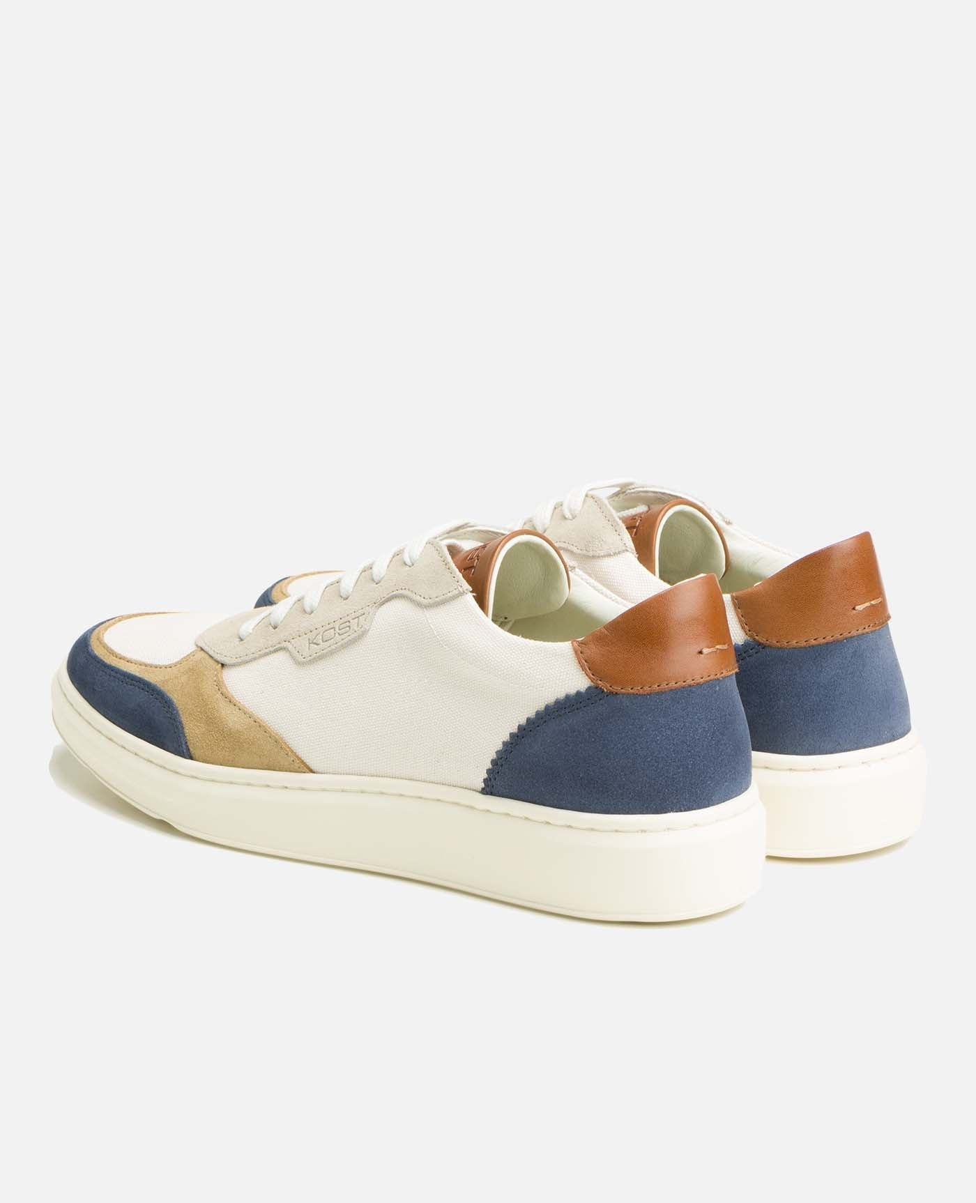 Baskets en cuir européen certifié | multicolore "snooze bleu beige camel"