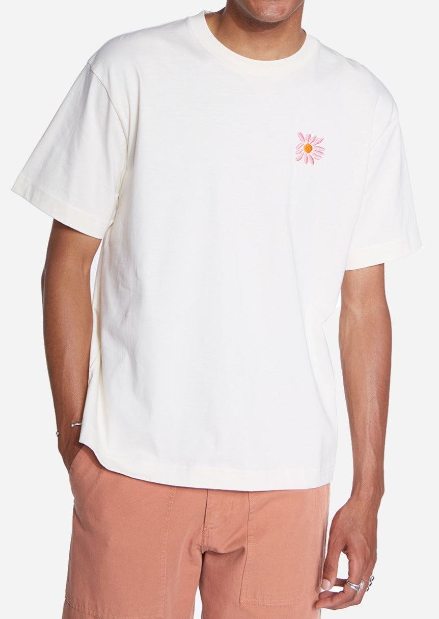 T-shirt brodé et sérigraphié en coton bio | écru "spring ivory"