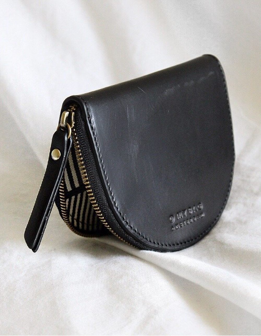 Porte-monnaie en cuir certifié | Noir "laura coin purse black classic leather"