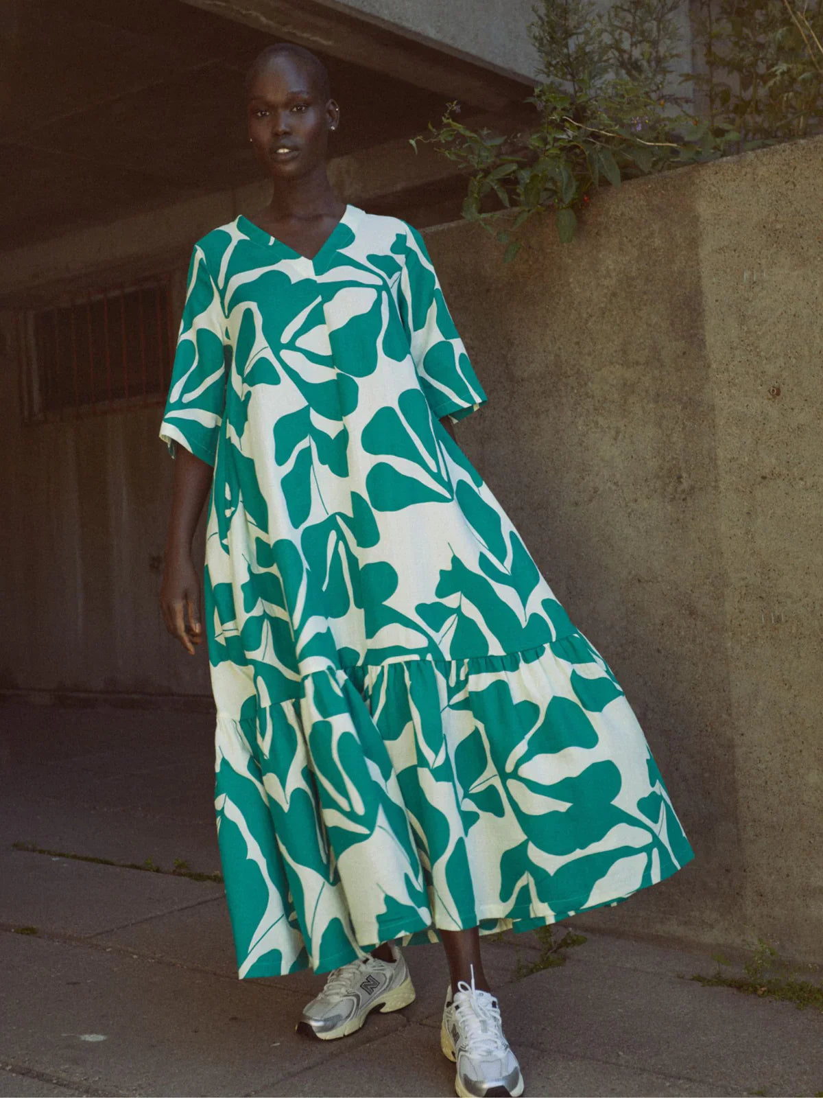 Robe longue en coton bio | Multicolore "greenery dress sylvan green cadmium green"