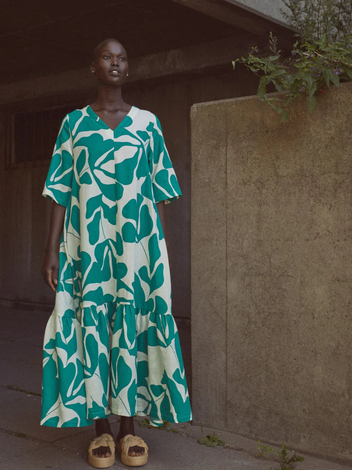 Robe longue en coton bio | Multicolore "greenery dress sylvan green cadmium green"