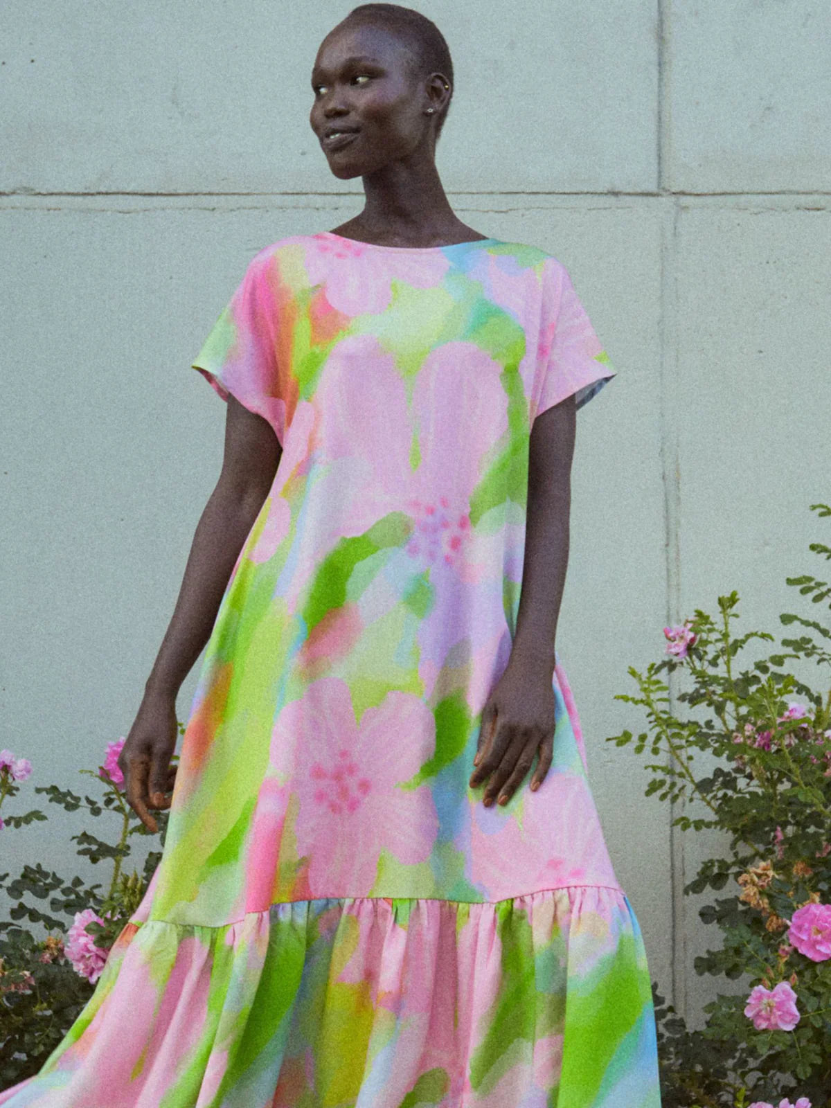 Robe longue en tencel | Multicolore "pink bloom maxi dress multicolor"