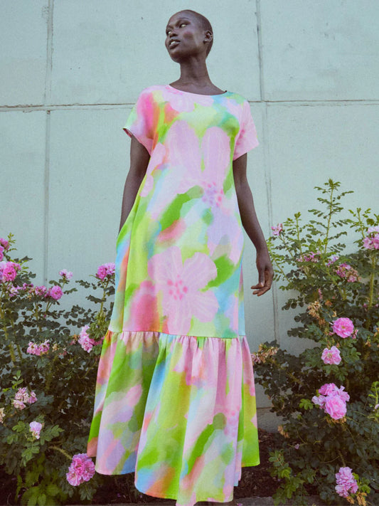 Robe longue en tencel | Multicolore "pink bloom maxi dress multicolor"