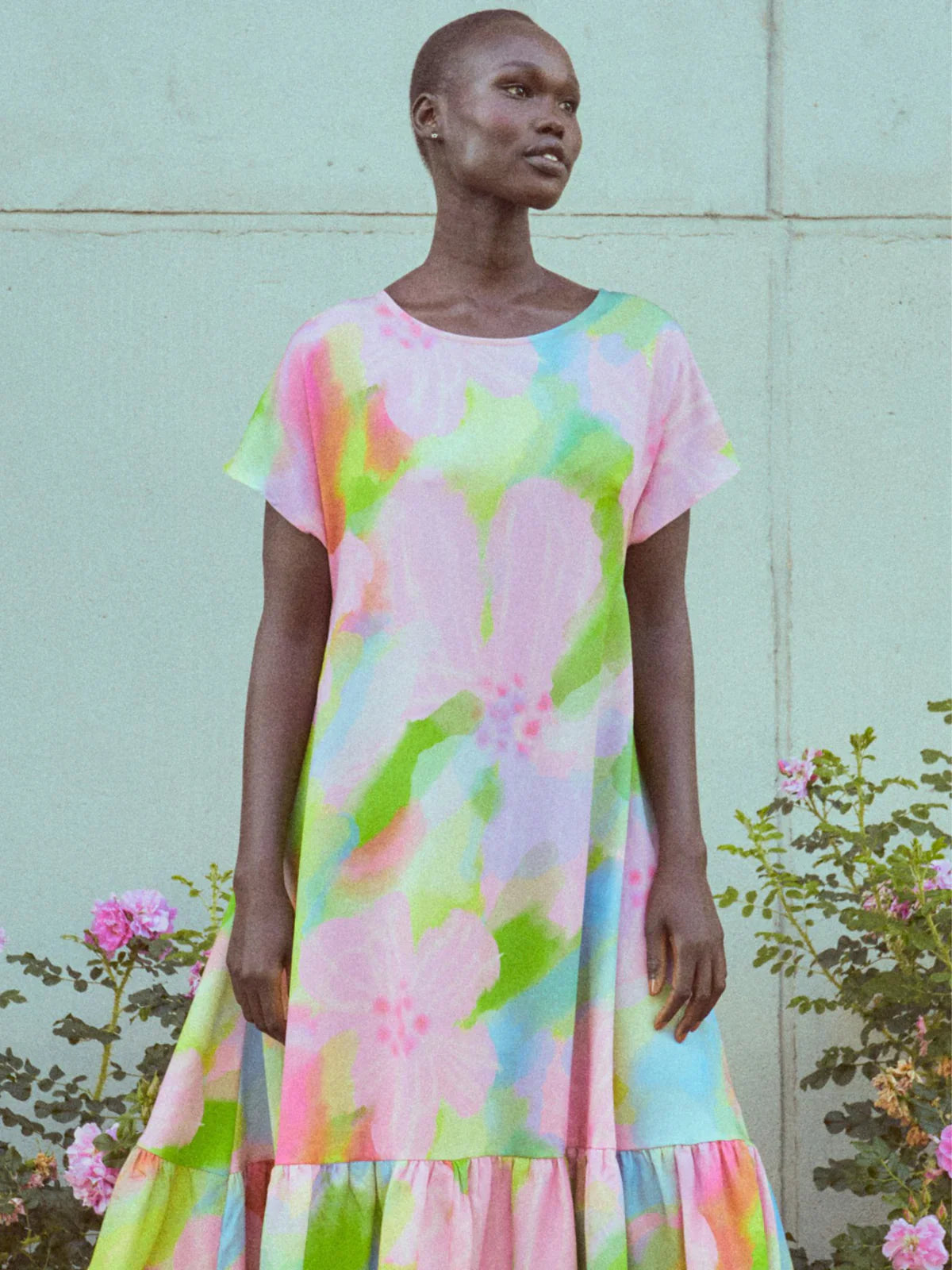 Robe longue en tencel | Multicolore "pink bloom maxi dress multicolor"
