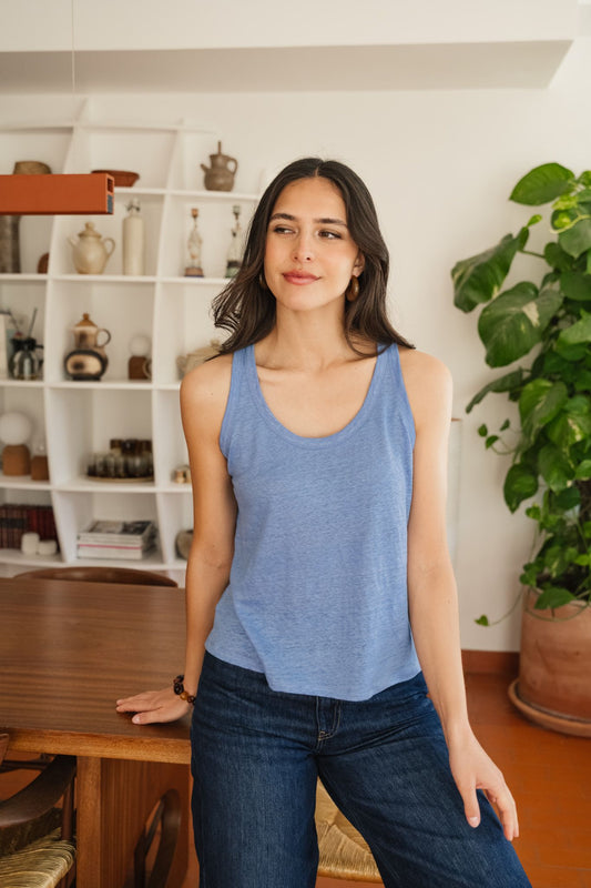 Débardeur en lin upcyclé | bleu azur | Bleu azur