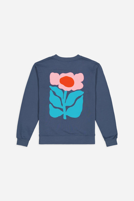 Sweat brodé en coton bio | bleu "floris cobalt blue"